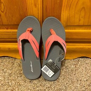 Eddie Bauer coral flip-flops